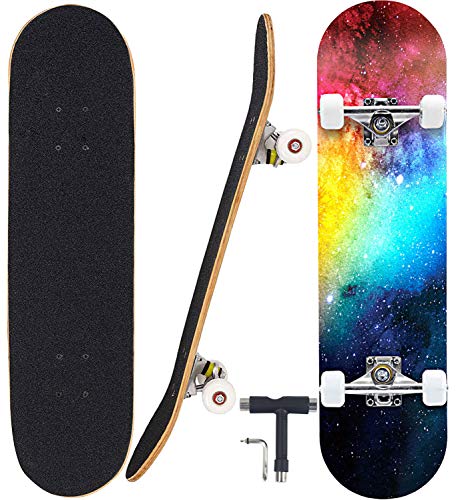 Geelife Pro Complete Skateboards for Beginners Adults Youths Teens Kids Girls Boys 31'x8' Skate Boards 7 Layers Canadian Maple Double Kick Concave Longboards (Nebulae) …