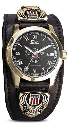 Daniel Steiger Patriot (Limited Edition) Luxury Leather 18k Gold Watch - Water Resistant - Genuine Leather Cuff Style Strap - Traditional American Detail - Solid Stainless Steel - 18k Gold Fused