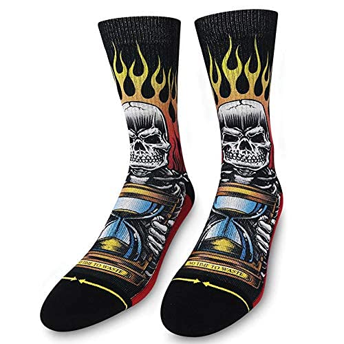 MERGE4 Jimbo Phillips No Time To Waste Black Skull Flames Unisex Artist Crew Sock