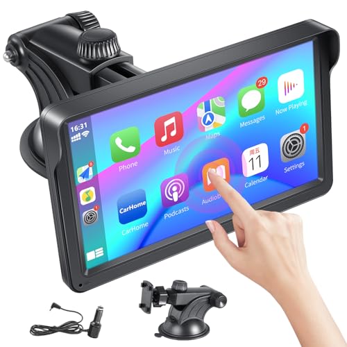 Wireless Apple Carplay Portable Car Stereo and Android Auto,Carplay Screen for Car Radio with Bluetooth Hands-Free,7 Inch Touch Screen with Mirror Link/Voice Control/FM/TF Card/USB/AUX