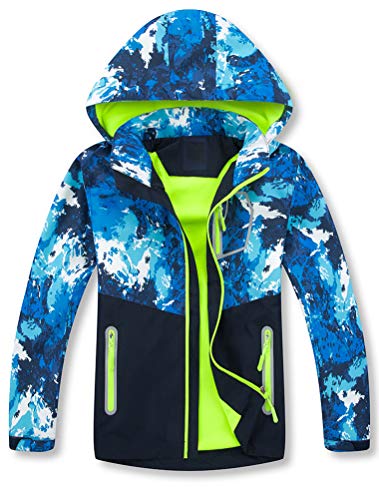 Mallimoda Boys Girls Rain Jacket Lightweight Raincoats Waterproof Hooded Windbreaker for Kids Style 1 Green 7-8 Years