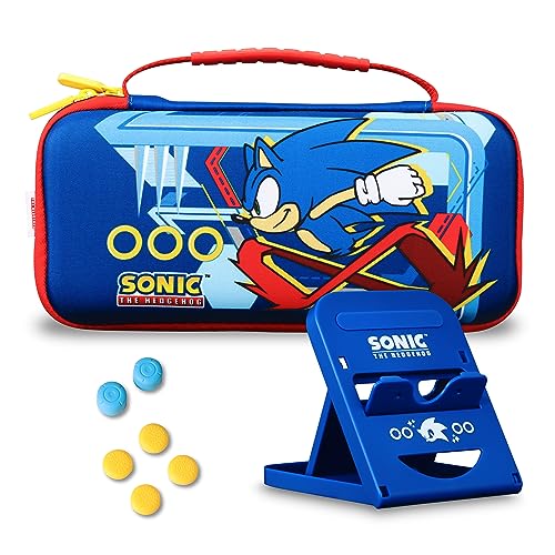 Sonic the Hedgehog Nintendo Switch Case, Gaming On-the-Go Car Kit, Nintendo Switch Controller Grips, Hands-Free Stand, Nintendo Switch Games and Accessories Storage