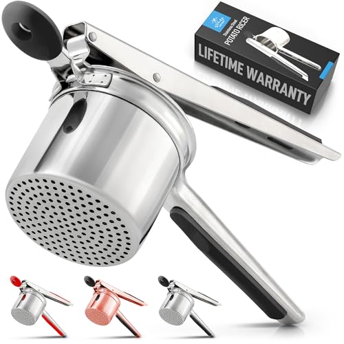Zulay Kitchen Premium Large 15oz Potato Ricer, Heavy Duty Professional Stainless Steel Potato Masher and Ricer Kitchen Tool, Press and Mash Kitchen Gadget - Black and Silver Fixed Disc