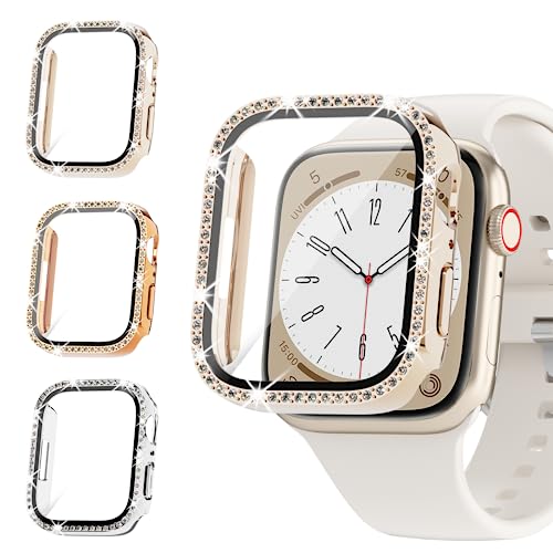 Rc-Z for Apple Watch Series SE(2nd) 6 5 4 44mm Screen Protector Bling Case, 3-Pack Crystal Diamond Rhinestone Ultra-Thin Bumper Full Face Protective Cover for iWatch iPhone Watch 44mm