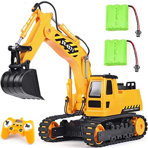 DOUBLE E Remote Control Excavator Toy 2 Batteries RC Excavators Digger Hydraulic Construction Toys Vehicles Xmas Gift for Boys Girls Kids 3-14 Years (Excavator)