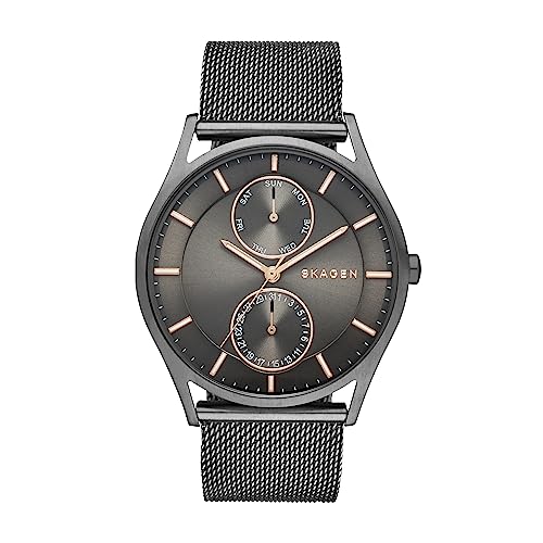 Skagen Men's Holst Multifunction Charcoal Gray Stainless Steel Mesh Band Watch (Model: SKW6180)