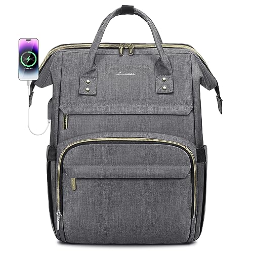 LOVEVOOK Laptop Backpack for Women,15.6 Inch Professional Womens Travel Backpack Purse Computer Laptop Bag Nurse Teacher Backpack,Waterproof College Work Bags Carry on Back Pack with USB Port,Grey