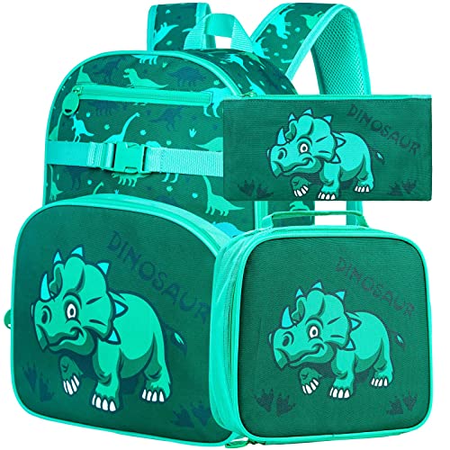 gxtvo 3PCS Dinosaur Backpack Boys, 16' Kids Preschool Elementary Dino Bookbag and Lunch Box