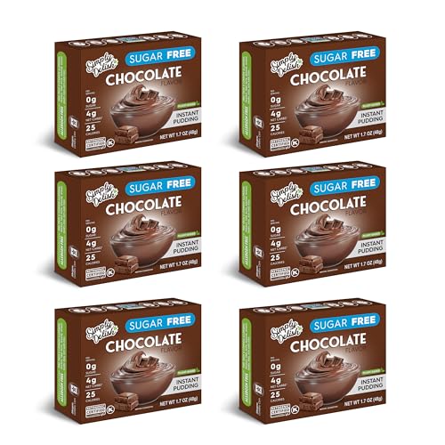 Simply Delish Instant Chocolate Pudding Mix - Plant Based Guilt Free Desserts - All Natural, Sugar Free, Non GMO, Gluten Free, Fat Free, Vegan, Keto Friendly - 1.7 Ounce (Pack of 6)