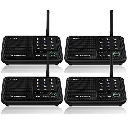 Wuloo Intercoms Wireless for Home 5280 Feet Range 10 Channel 3 Code, Wireless Intercom System for Home House Business Office, Room to Room Intercom, Home Communication System (4 units set, Black)