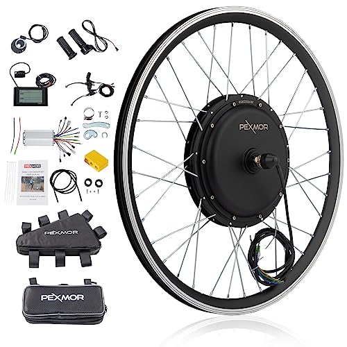 PEXMOR Electric Bike Conversion Kit, 48V 1200W 26' Front Wheel E-Bike Conversion Kit, Ebike Hub Motor Kit Upgrade 3 Mode Controller w/PAS/LCD Display/Twist Throttle Electric Bicycle Ebike Kit