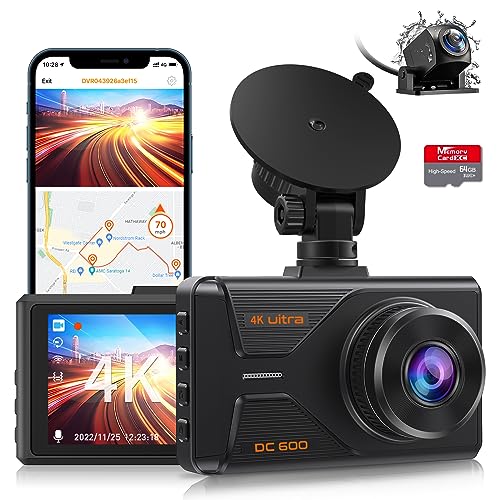 Dash Cam Front and Rear, 4K/2K Full HD Dash Camera for Cars, Built-in WiFi GPS, Free 64GB SD Card, 170° Wide Angle Dashboard Camera Recorder, Night Vision, Voice Notification,WDR, 24H Parking Mode