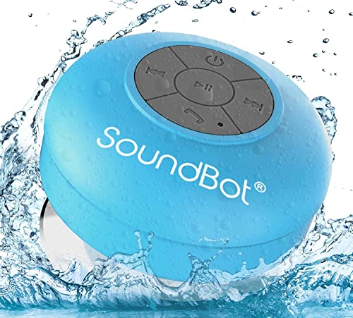 SoundBot SB510 HD Water Resistant Bluetooth Shower Speaker, Handsfree Portable Speakerphone with Built-in Mic, 6hrs of Playtime, Control Buttons and Dedicated Suction Cup_Blue