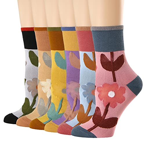 albagu Cotton Casual Crew Socks for Women Novelty Cute Fun Girls Socks 6 Pack