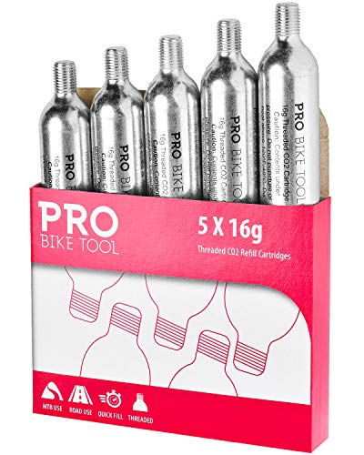 16g Threaded CO2 Cartridges - for All CO2 Bike Tire Inflators with Threaded Connection - Quick Air Refill for Bicycle Tires - Cartridge for CO2 Pump - Road or MTB Bikes.