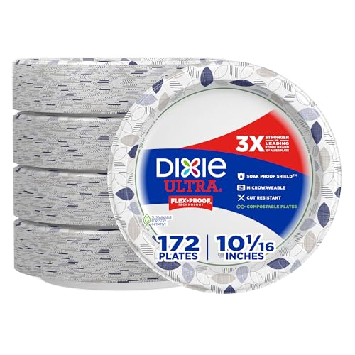 Dixie Ultra, Large Paper Plates, 10 Inch, 172 Count, 3X Stronger*, Heavy Duty, Microwave-Safe, Soak-Proof, Cut Resistant, Disposable Plates For Heavy, Messy Meals