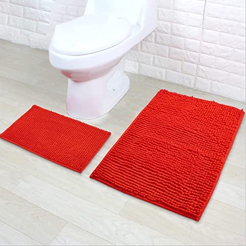 Eanpet Chenille Bath Mat Non-Slip Microfiber Floor Mat Baby Bath Mat for Kids Ultra Soft Washable Bathroom Dry Fast Water Absorbent Shower Mat Area Rugs (19.6' x 31.5' and 15.7' x 23.6', Red)