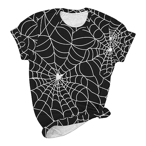 Halloween Tshirts Women Amazon Outlet Store Clearance Prime Halloween Shirts for Women Crewneck Short Sleeve Tshirts Spider Web Print Loose Tunic Blouses Halloween Fall Clothes Black 2X