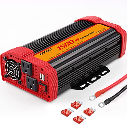 BYGD 1500W Power Inverter DC 12V to 110V AC Converter and Peak Power 3000W Car Inverter with 4.2A Dual USB Ports Quick Charging Car Charger, Solar Inverter ETL Listed