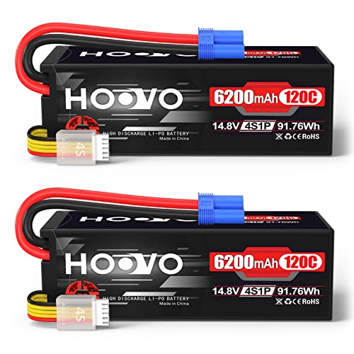 HOOVO 4S Lipo Battery 14.8V 6200mAh 120C RC Battery EC5 Plug Hard Case for RC Car Truck Buggy RC Quadcopter Helicopter Airplane Racing FPV UAV Drone (2 Pack)