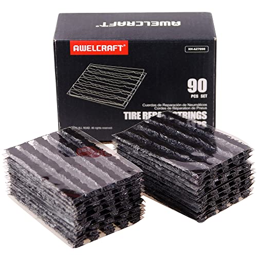 AWELCRAFT Tire Repair Strings 90pcs 4' Black, Automotive Tool Tire Repair Plugs for Tubeless Off-Road Tires Car, Bike, ATV, UTV, Wheelbarrow, Mower