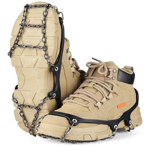 Ice Cleats for Shoes and Boots Traction Cleats Men Women Boot Chains Crampons for Anti Slip Outdoor Shoveling Hiking Walking on Snow and Ice (Black, L)