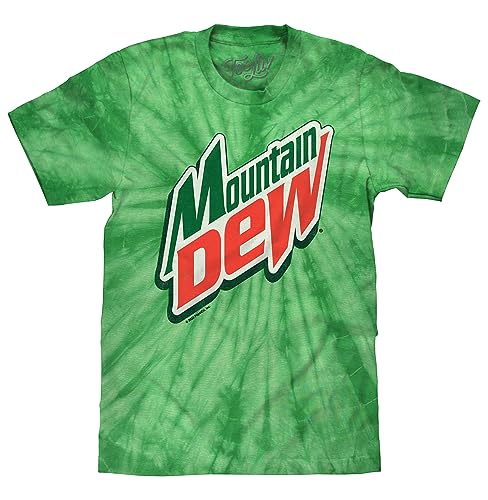 Tee Luv Men's Faded Mountain Dew T-Shirt - Retro MTN Dew Soda Tie Dye Shirt (Spider Kelly) (XXL)