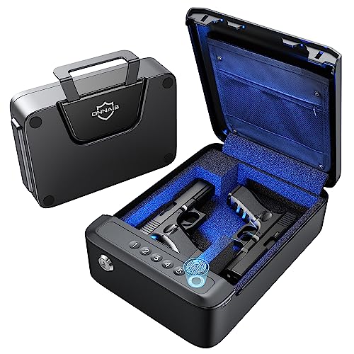 ONNAIS Alloy SE Portable Gun Safe, Biometric Gun Safe for Pistols, Fingerprint Handgun Safe with Keys, Keypad, Pistol Safe for Travel Nightstand Beside Home