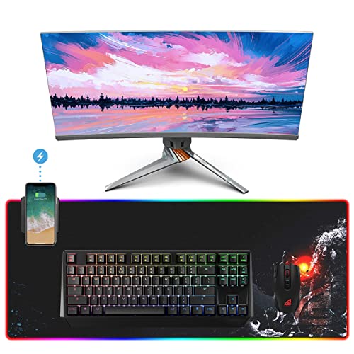 Gaming Mouse Pad-RGB Mouse Pads, Large Extended Mousepad with 7 Lighting Modes 6 Brightness Levels, Non-Slip Rubber Base Mouse Pad 31.5x11.8 Black
