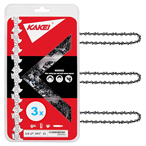 KAKEI 16 Inch Chainsaw Chain 3/8' LP Pitch, 043' Gauge, 55 Drive Links Fits Stihl MS170, MS171, MS180c and More- 61PMM355, R55 (3 Chains)