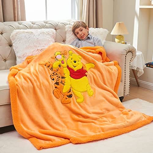 XTHHOA Kids Blanket 3D Cartoon Embroidered Sherpa Blanket Plush Warm for Boys Girls (Yellow Bear and Tigger, (50'X60'))