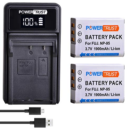 PowerTrust 2X 1900mAh NP-95 NP95 NP 95 Li-ion Battery and Charger for FUJIFILM NP-95 F30 F31 F30fd F31fd 3D W1 X100T X100S X100 X-S1 3DW1 Batteries