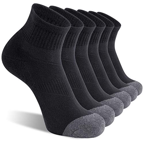 CS CELERSPORT 6 Pack Men's Ankle Socks with Cushion Athletic Running Socks, Black, Shoe Size: 9-12