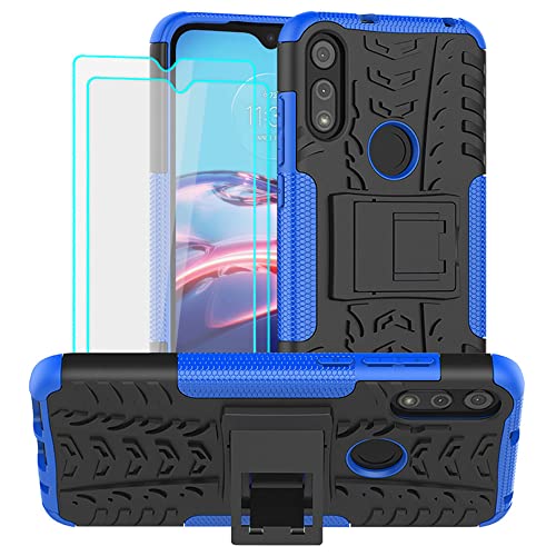 for Moto E Phone Case, Motorola e Case with HD Screen Protector, Shockproof Silicone Protective with Kickstand Hard Phone Cover for Moto E (2020) (Blue)