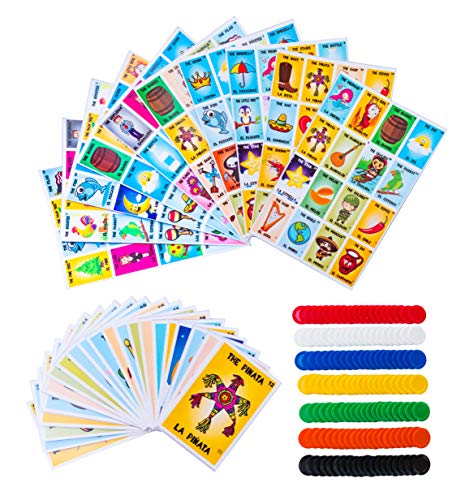 Mexican Bingo Game Kit - Bilingual Game for 10 Players - Includes 1 Deck of Cards and Boards - with 140 Bingo Chips - for The Entire Family - Great for Learning Spanish