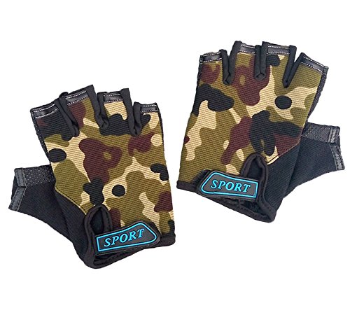 Eforlike Kids Fingerless Camo Gloves Cycling Bike Sports Gloves for Boys Children Anti-Slip Breathable Camouflage Mittens