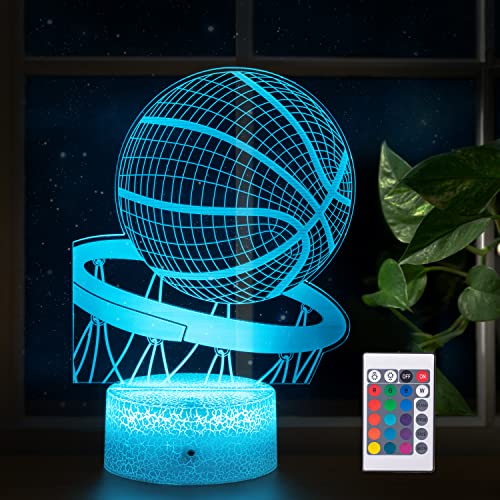 Lmgy Basketball Night Light,3D Illusion Led Lamp, 16 Colors Dimmable with Remote Control Smart Touch, Best Christmas Birthday Gift for 3,4,5,6,7,8 Year Old Boy Girl Kids, Suitable for Basketball Fans