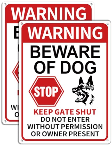 2 Pack Beware of Dog Signs, 13x9.9 inch Reflective Tin Sign Beware of Dog for Fence, Do Not Enter Sign Great for Garden and Yard Wall Decor