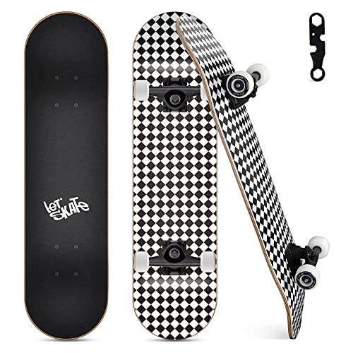 Skateboards for Beginners, 31'x8' Complete Skateboard for Kids Teens & Adults, 7 Layer Canadian Maple Wood Double Kick Deck Concave Standard and Tricks Skateboard with All-in-1 Skate Tool