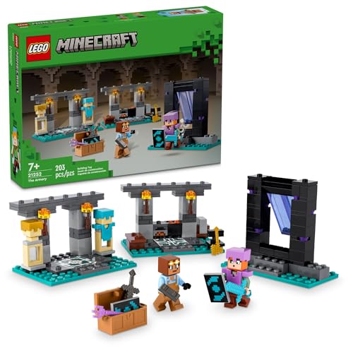 LEGO Minecraft The Armory Building Set, includes Popular Minecraft Figures Alex and Armorsmith, Action Toy for Gamers and Kids, Gift for Boys and Girls 7 Years Old and Up, 21252