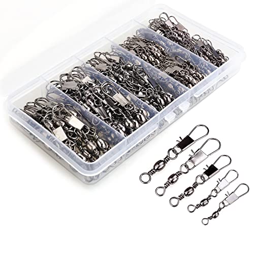 200PCS Barrel Snap Swivel Fishing Accessories, Premium Fishing Gear Equipment with Ball Bearing Swivels Snaps Connector for Quick Connect Fishing Lures