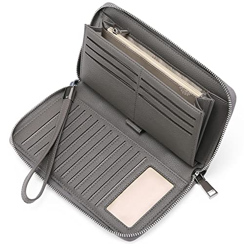 GOIACII Womens Wallet RFID Blocking Leather Zip Around Wallet Large Capacity Long Purse Credit Card Clutch Wristlet