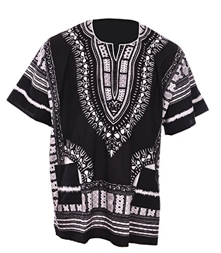 Black Traditional African Print Unisex Dashiki Shirt (XXX-Large)