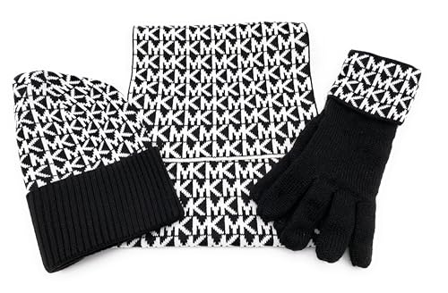 Michael Kors Women's Scarf, Hat, and Glove Set, Black/White