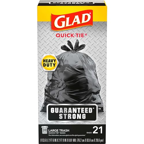Glad Guaranteed Strong Large Quick-Tie Trash Bags, 30 Gallon, 21 Count