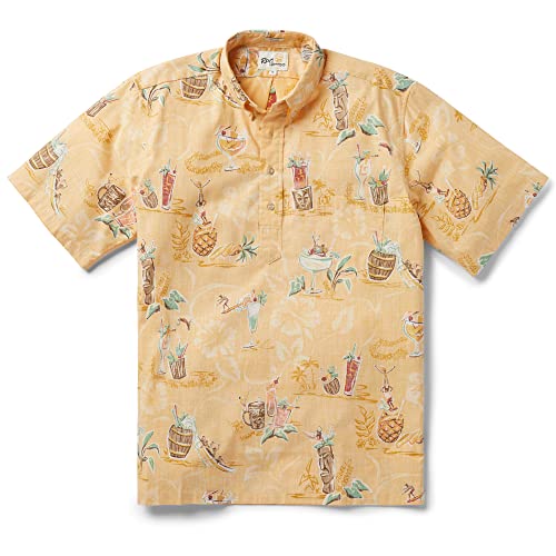 Reyn Spooner Weekends & Watersports Pullover Cocktails Hawaiian Aloha Shirt, Faded Sun, M