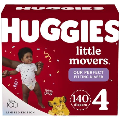 Huggies Size 4 Diapers, Little Movers Baby Diapers, Size 4 (22-37 lbs), 140 Count