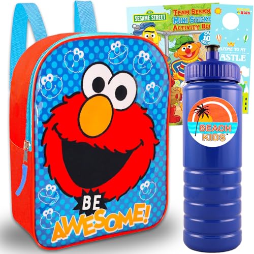 Sesame Street Elmo Toddler Backpack Set - Bundle with Deluxe 11'Sesame Street Elmo Mini Backpack, Stickers, and More |Sesame Street School Supplies