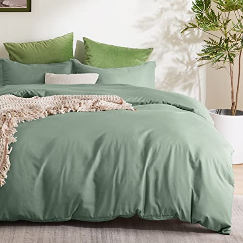 Bedsure Sage Green Duvet Cover King Size - Soft Double Brushed Duvet Cover for Kids with Zipper Closure, 3 Pieces, Includes 1 Duvet Cover (104'x90') & 2 Pillow Shams, NO Comforter