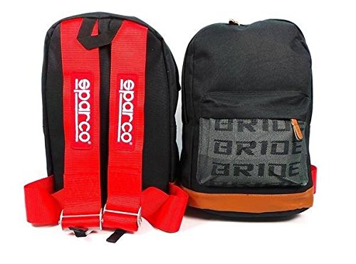 Kei Project Bride Racing Backpack Brown Bottom with SPR Harness Straps (SPR Red)